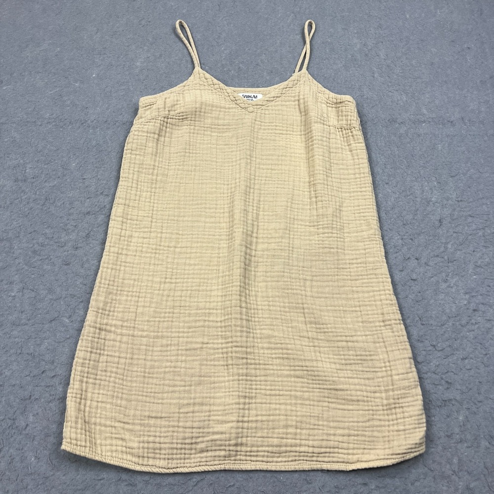 Anthropologie SAM & LAVI Dress Womens Medium Beige Gauze Sleeveless V-Neck Cute*